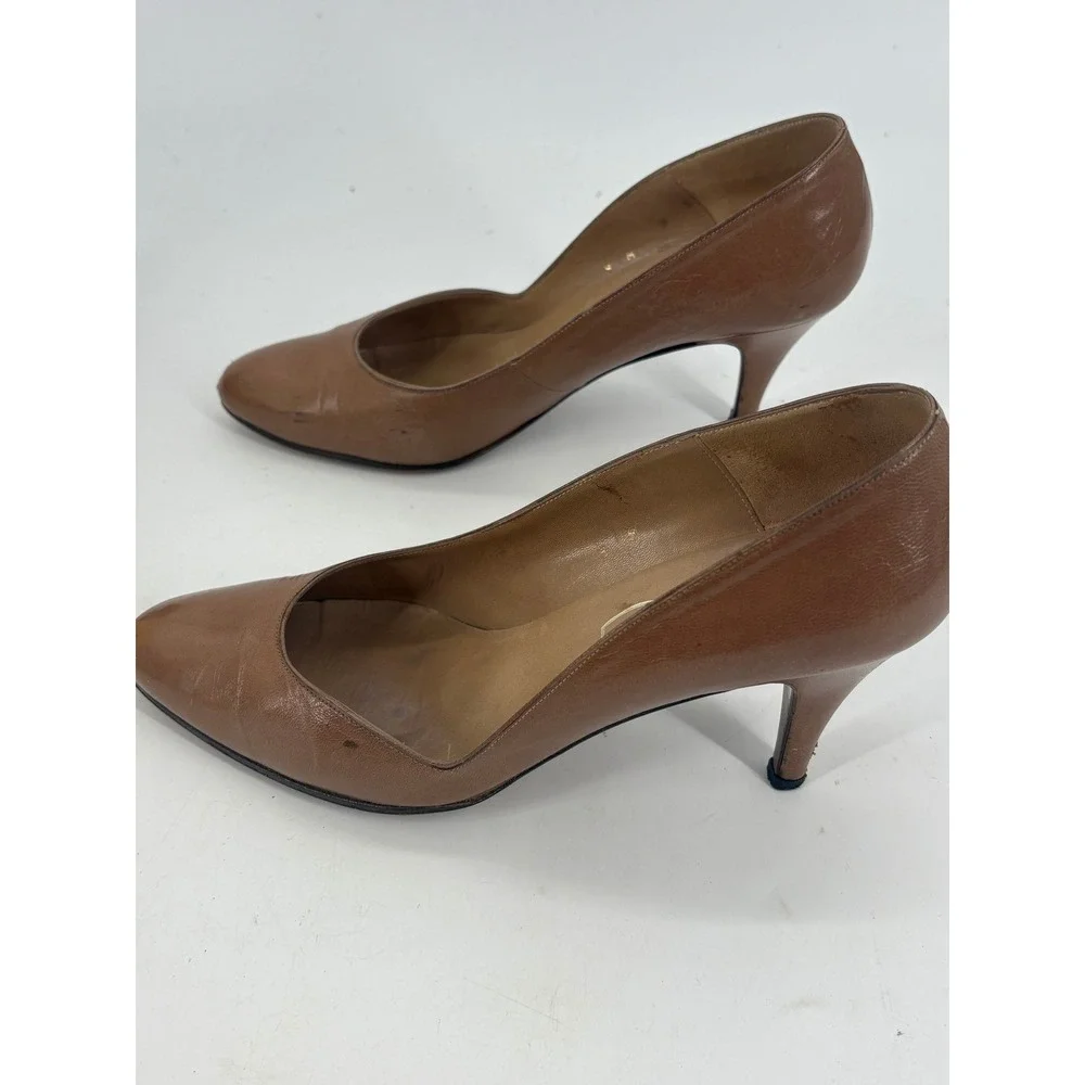 Pappagallo Pumps Women 9 M Vintage Pointed Toe Brown Leather Stiletto Spain